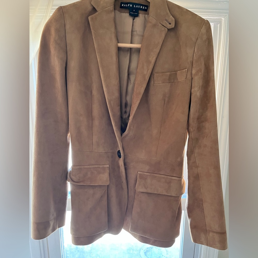 Ralph Lauren suede tan blazer , made in Italy . Classic elegant, size 4 , mint